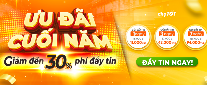 Ưu đãi giảm 30% phí đẩy tin trên Chợ Tốt