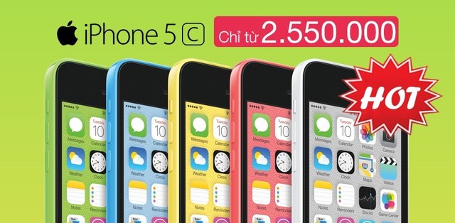 Nhiều cửa hàng bán điện thoại tung ra các chương trình khuyến mãi đi kèm khi mua iPhone 5C. Ảnh: kenh14.vn