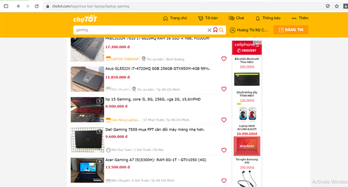 Web chotot.com - nơi mua bán laptop cũ gaming được đa số người tiêu dùng lựa chọn Web chotot.com - nơi mua bán laptop cũ gaming được đa số người tiêu dùng lựa chọn