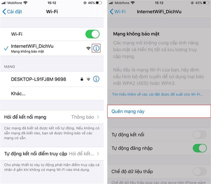 Kích hoạt lại mạng Wifi đang sử dụng trên iPhone Kích hoạt lại mạng Wifi đang sử dụng trên iPhone