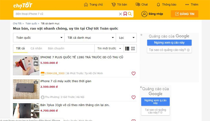 Chợ Tốt - kênh mua điện thoại iPhone 7 cũ chất lượng, uy tín
