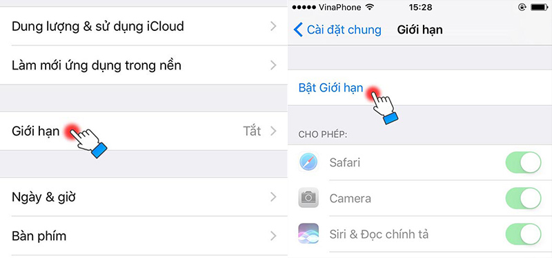 Mật khẩu giới hạn iPhone