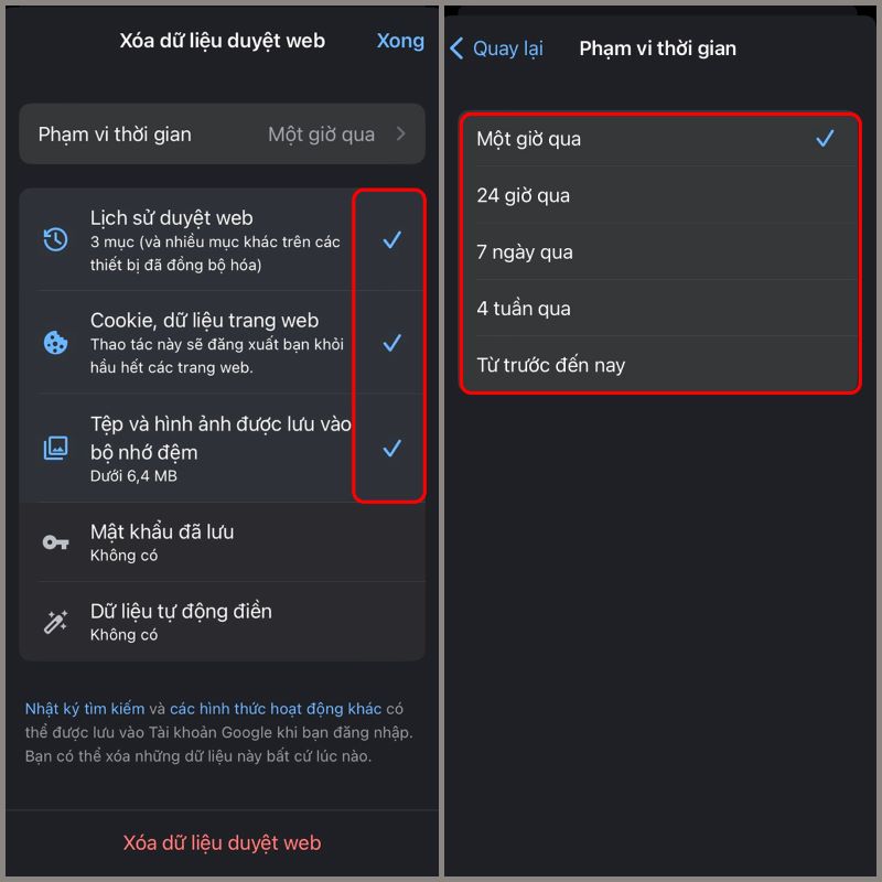 xóa lịch sử tìm kiếm Google trên iPhone