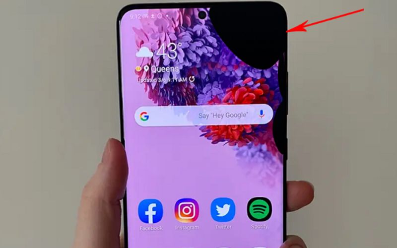 màn hình điện thoại Samsung bị đen 1 góc
