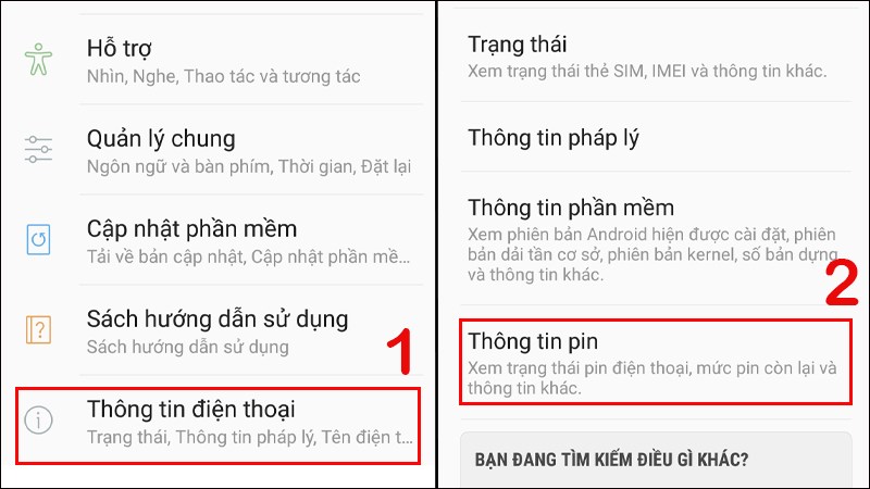 Hướng dẫn cách kiểm tra pin Samsung bằng mục Cài đặt trên điện thoại.
