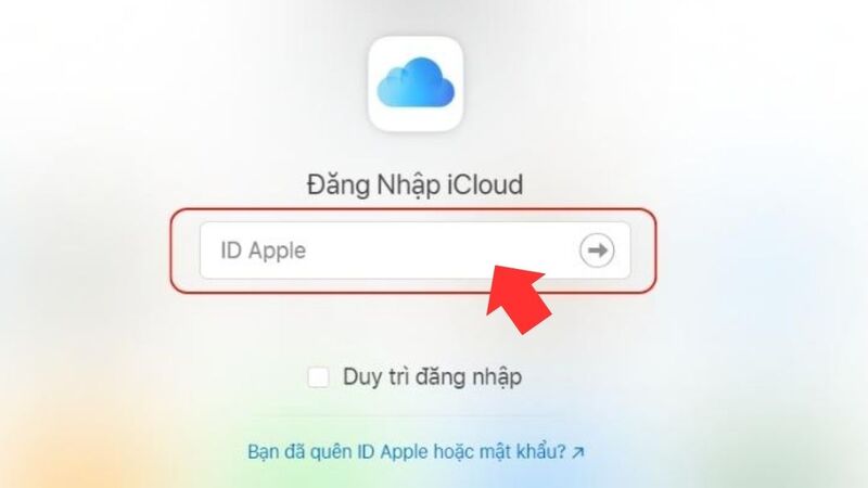 Đăng nhập vào tài khoản iCloud bằng Apple ID và mật khẩu