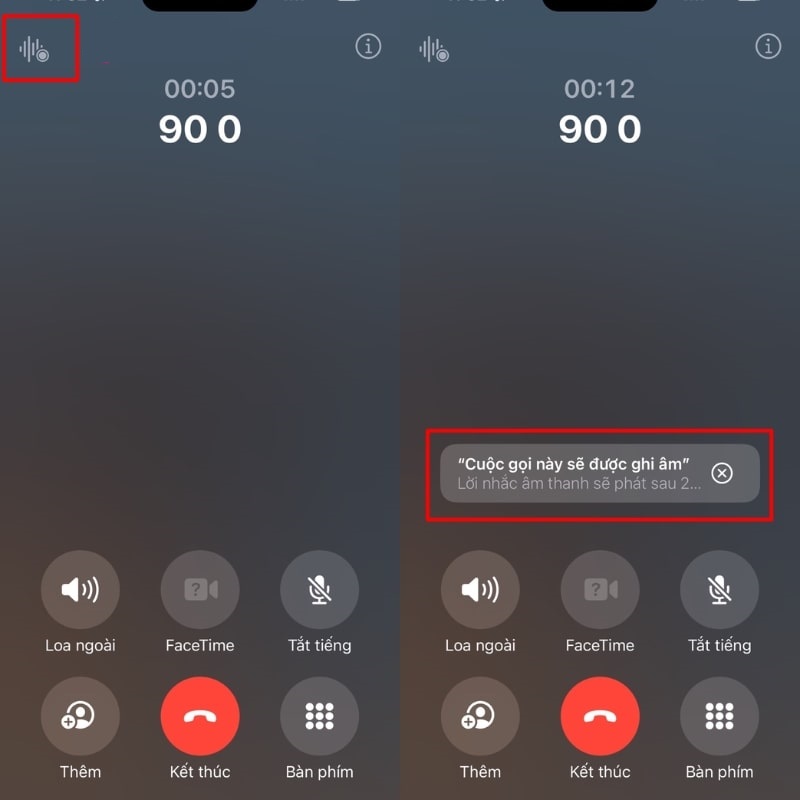 Chọn vào biểu tượng ghi âm trên điện thoại iPhone khi đang trong cuộc gọi