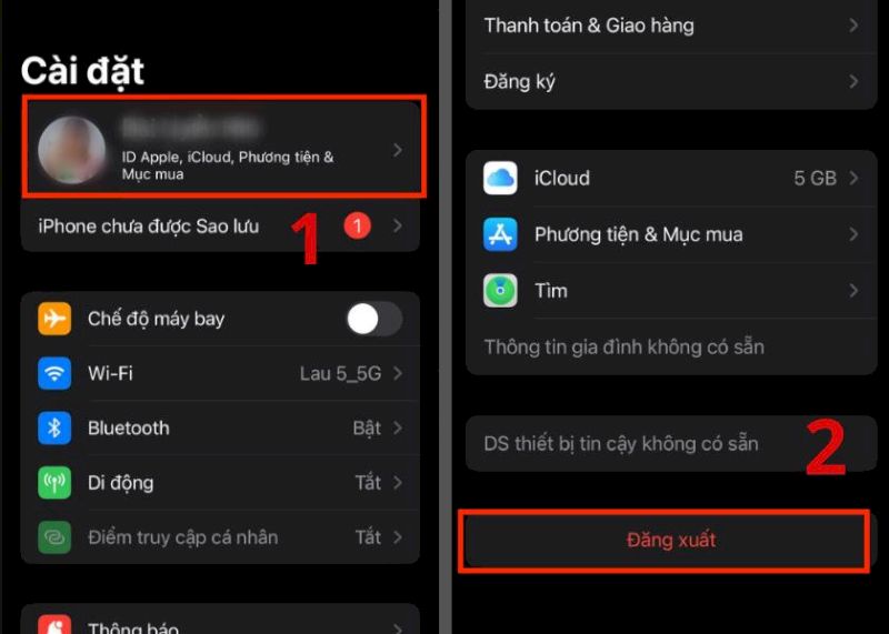 Đăng xuất ID Apple trên iPhone tại Cài đặt dễ dàng