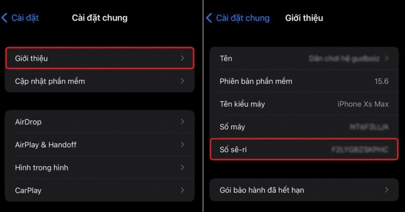 Kiểm tra số Seri iPhone trong cài đặt