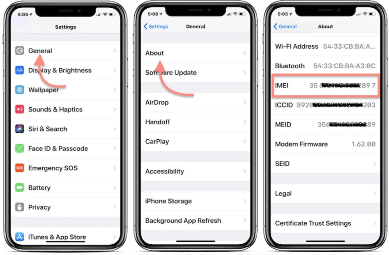 Truy cập cài đặt để kiểm tra IMEI iPhone XS chính xác