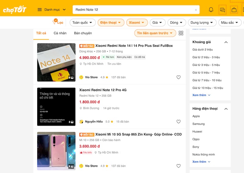 Chợ Tốt - Nơi mua Redmi Note 12 cũ giá rẻ