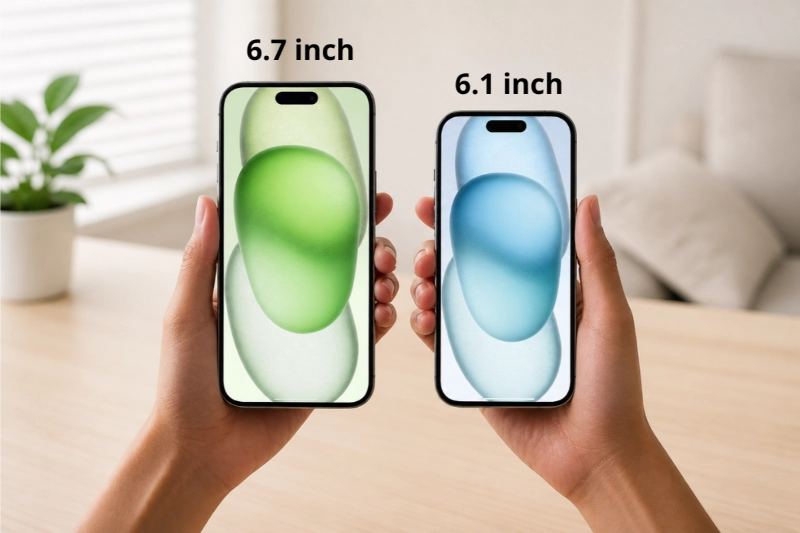 iPhone 15 Plus màn hình 6.7 inch, iPhone 15 màn hình 6.1 inch