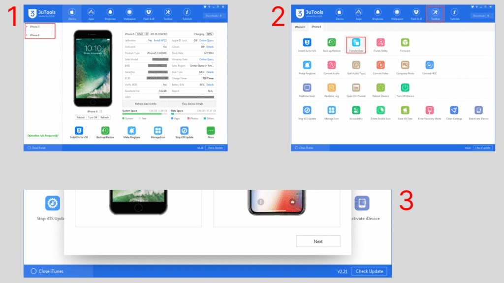 Sử dụng phần mềm 3uTools để chuyển đổi dữ liệu