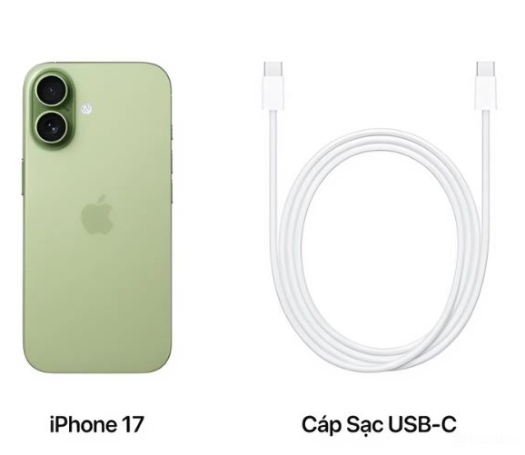Hộp đựng iPhone 17 đi kèm cáp sạc USB-C, không có củ sạc