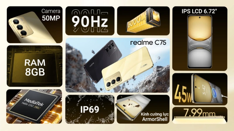 Realme C75 pin “trâu”, hiệu năng bền, phù hợp cho người dùng trẻ năng động