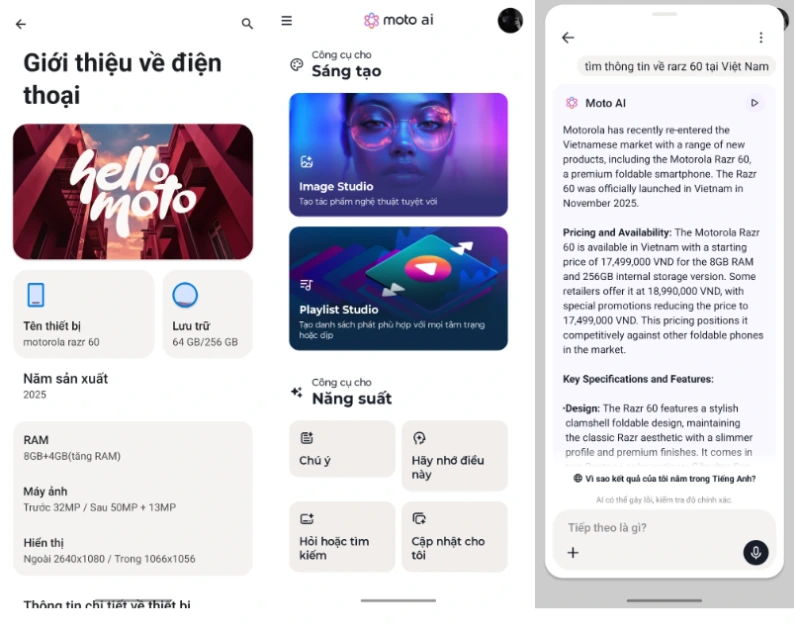 Thông số chi tiết của Motorola Razr 60