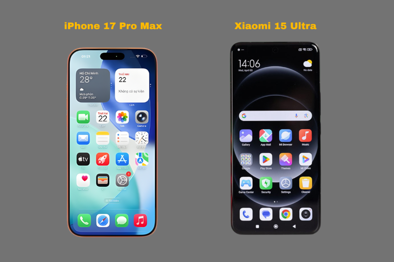 So sánh màn hình iPhone 17 Pro Max và Xiaomi với độ sáng cao