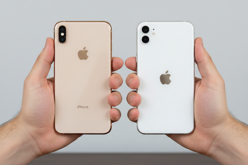 iPhone 11 và iPhone XS Max đặt cạnh nhau để đánh giá thiết kế và hiệu năng