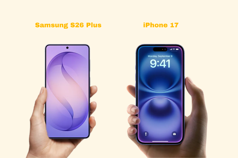 Màn hình Samsung Galaxy S26 Plus và iPhone 17 với kích thước và độ sáng khác nhau