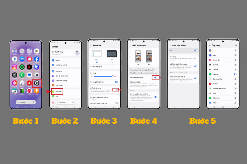 Bật tính năng chống nhìn trộm màn hình trong Cài đặt Galaxy S26 Ultra