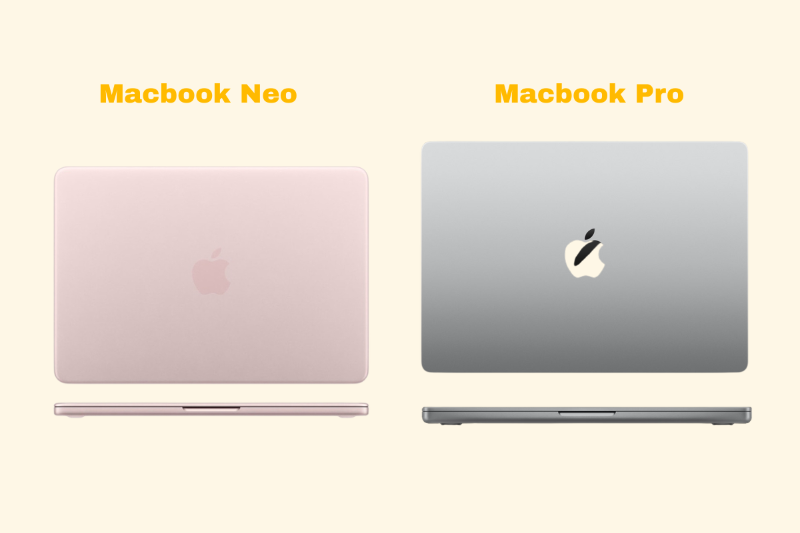 Thiết kế nhỏ gọn của MacBook Neo và vẻ chắc chắn của MacBook Pro