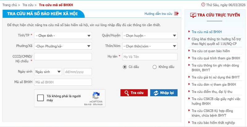 Cổng thông tin tra mã số bảo hiểm xã hội