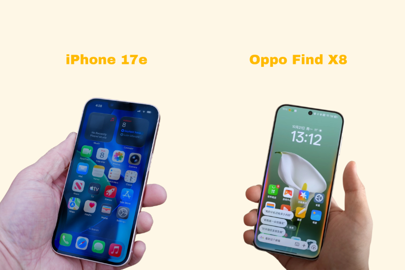 So sánh màn hình iPhone 17e OLED 60Hz và Oppo Find X8 AMOLED 120Hz 4500 nits