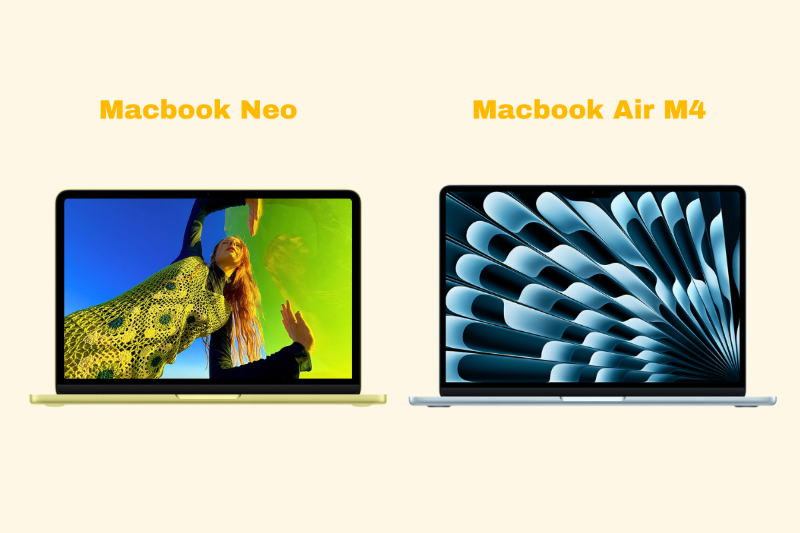 So sánh màn hình Macbook Air M4 13.6 inch và Neo 13 inch, hiển thị sắc nét