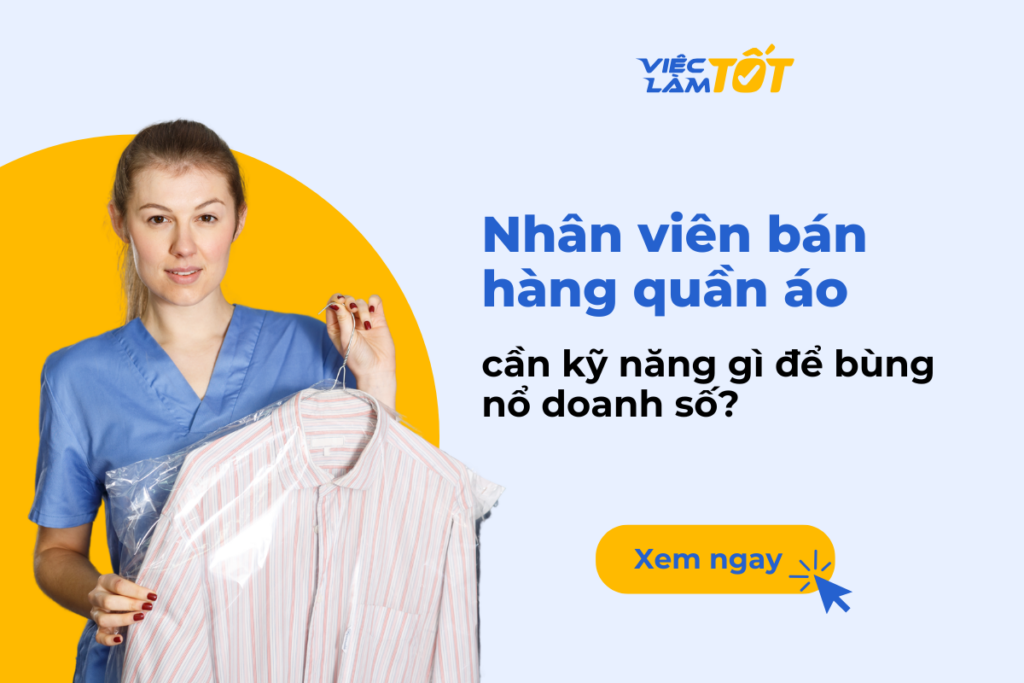 Một nhân viên bán hàng quần áo đang tươi cười đón tiếp khách hàng tại shop thời trang hiện đại