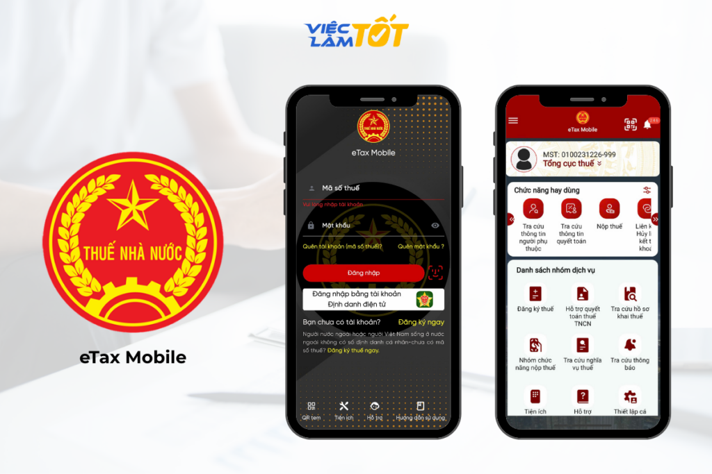 Giao diện ứng dụng eTax Mobile trên điện thoại