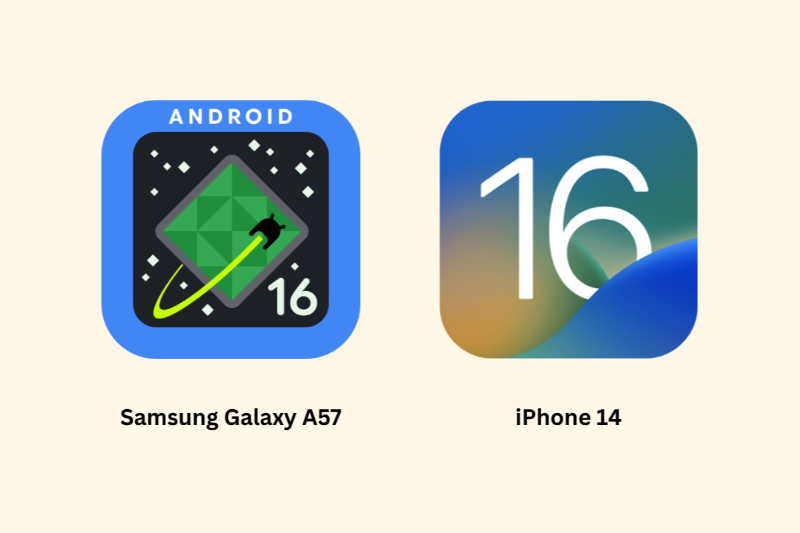 So sánh Samsung Galaxy A57 và iPhone 14 - Hệ điều hành