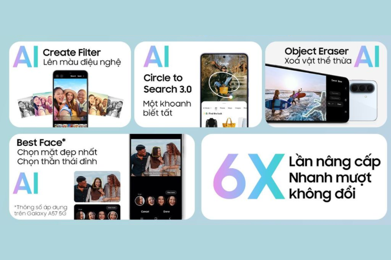 Tính năng AI Awesome Intelligence trên Samsung Galaxy A57 với Circle to Search