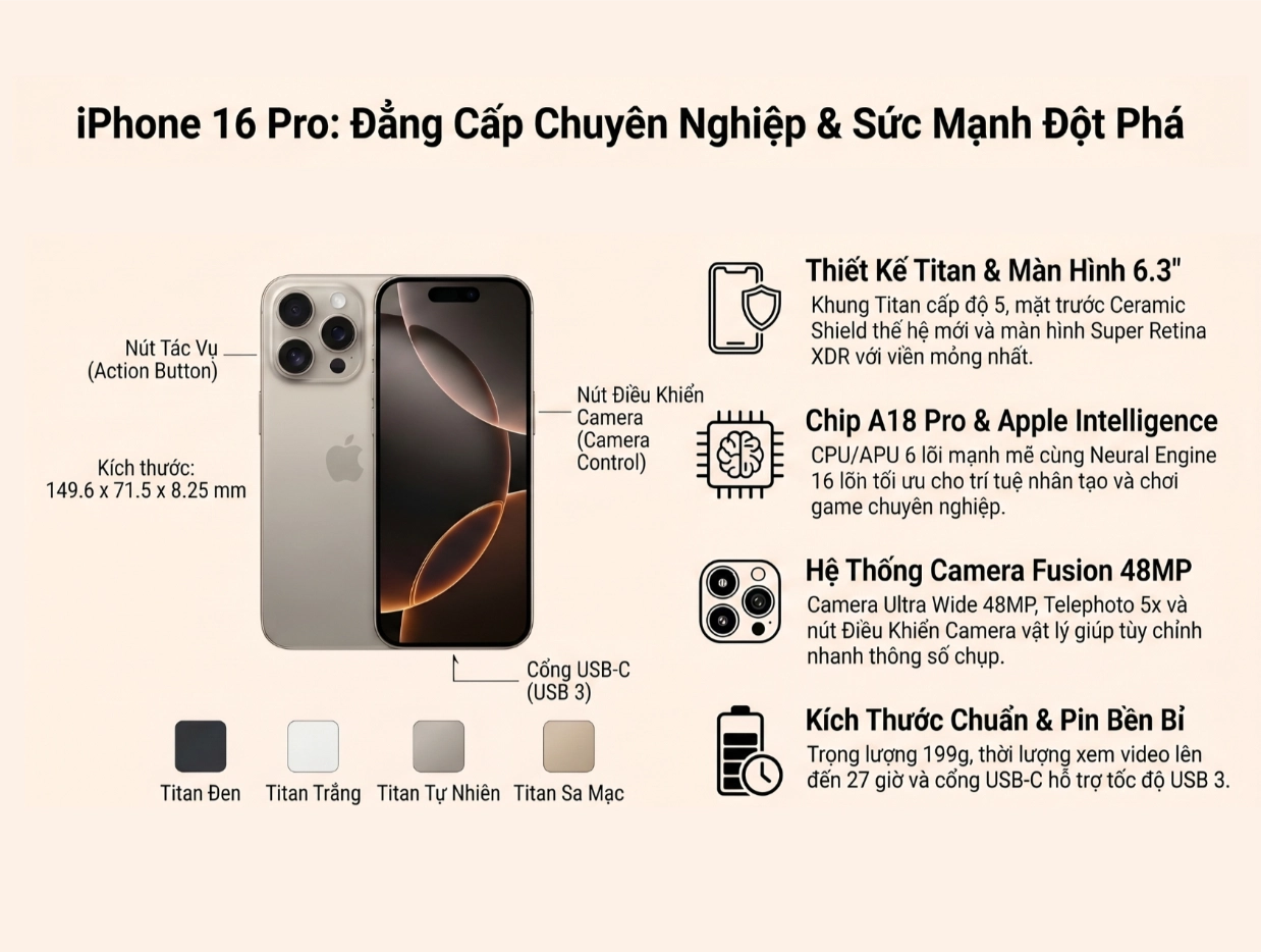 Thông số kỹ thuật iPhone 16 Pro chi tiết