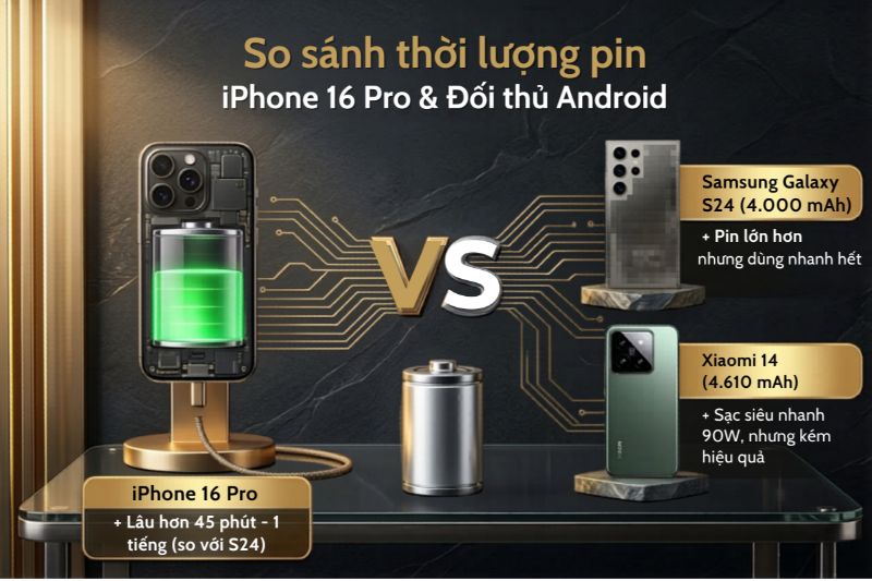 Sự vượt trội của iPhone 16 Pro về thời lượng pin so với đối thủ