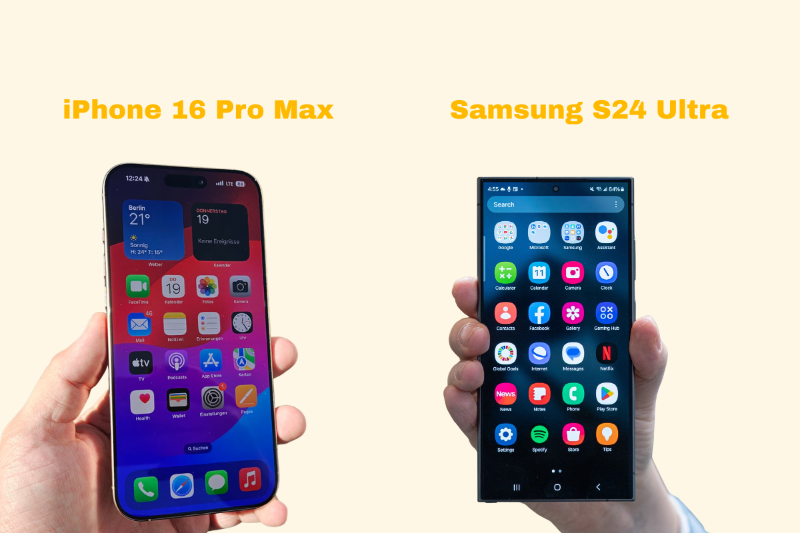 So sánh màn hình iPhone 16 Pro Max và Galaxy S24 Ultra sáng và sắc nét