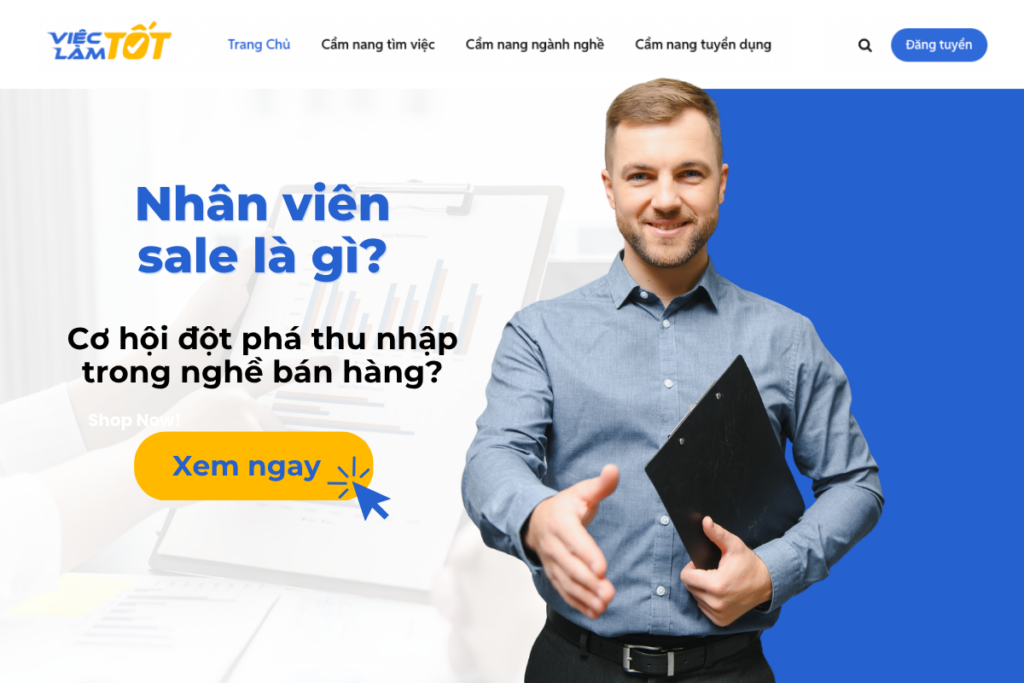 Nhân viên sale là gì? Cơ hội đột phá thu nhập trong nghề bán hàng? Thumbnail nhân viên sale đang tư vấn khách hàng chuyên nghiệp