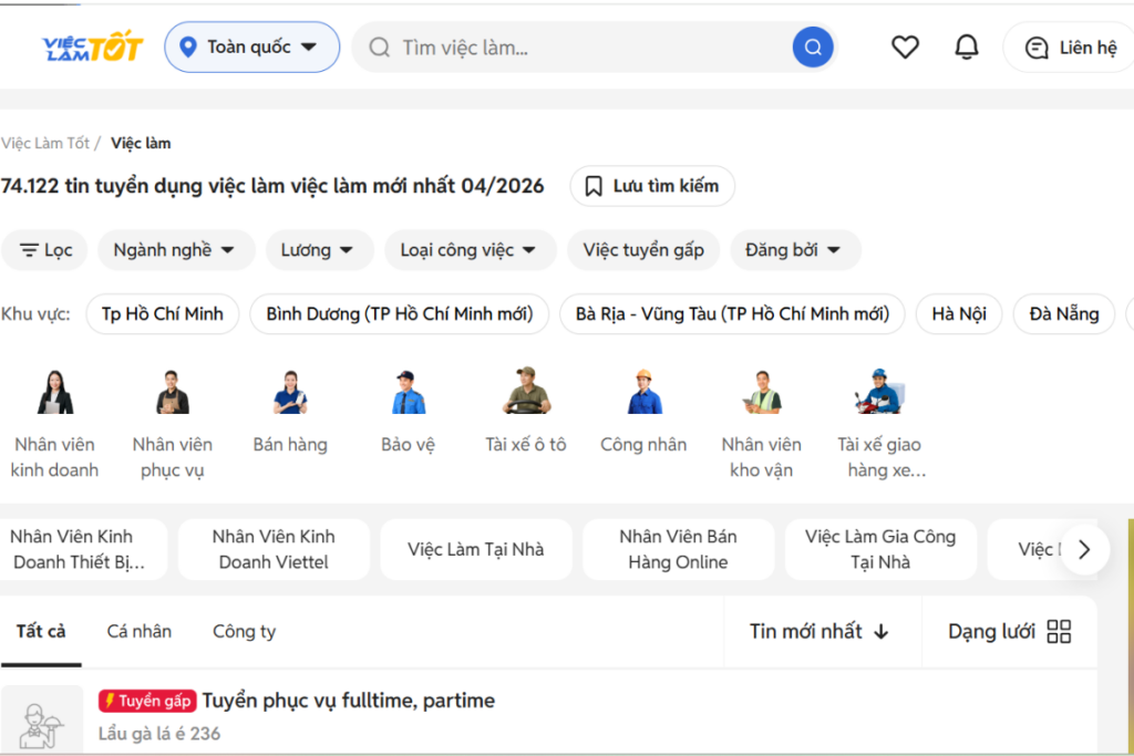 Tìm kiếm việc làm giúp việc uy tín