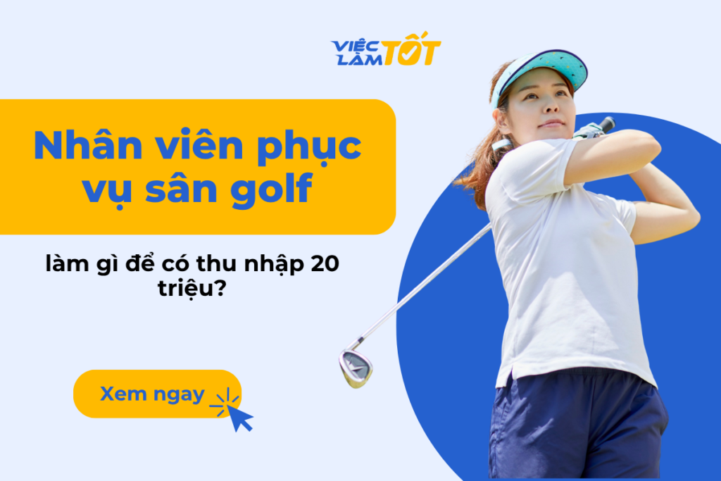 Thumbnail bài viết với hình ảnh nhân viên sân golf đang hỗ trợ khách hàng trong trang phục chỉn chu