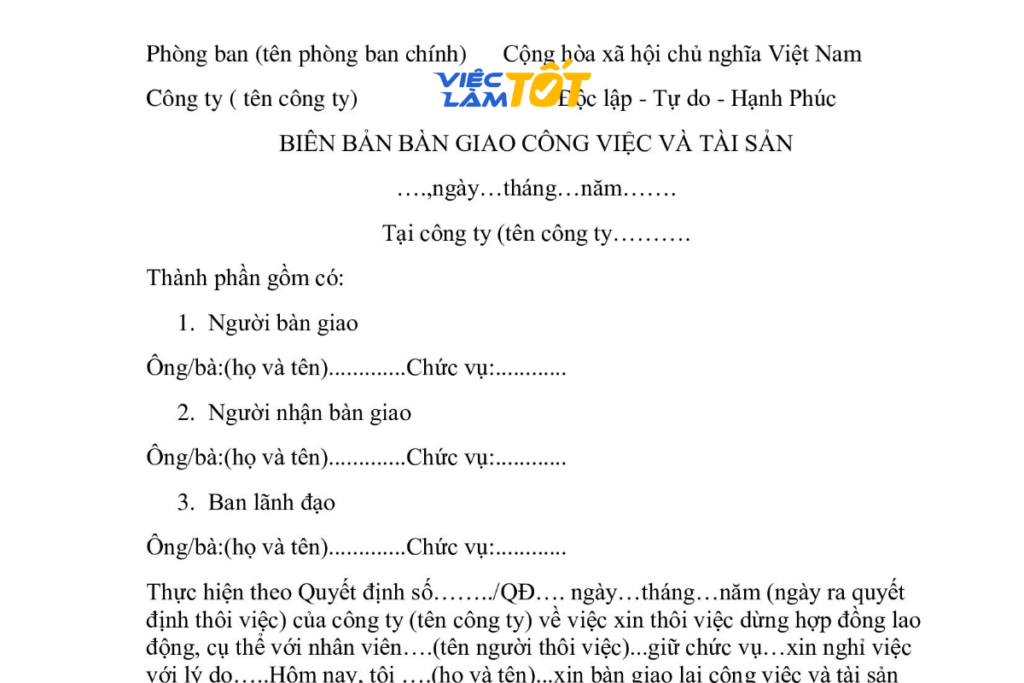 Biên bản bàn giao công việc là thủ tục không thể thiếu để đảm bảo quyền lợi khi nghỉ việc
