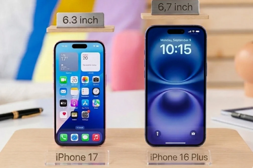 iPhone 17 chiếm ưu thế với màn hình 120Hz, trong khi iPhone 16 Plus nhỉnh hơn về kích thước màn hình