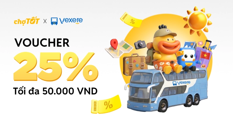 Hot voucher hè Chợ Tốt x Vé Xe Rẻ giảm 25%