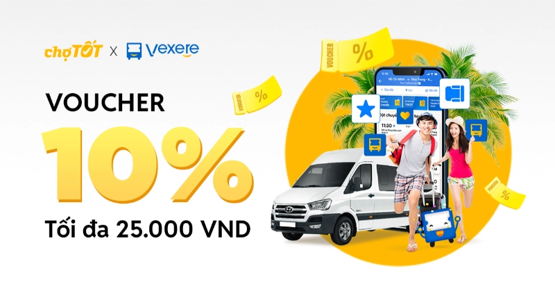 Hot voucher hè Chợ Tốt x Vé Xe Rẻ giảm 10%