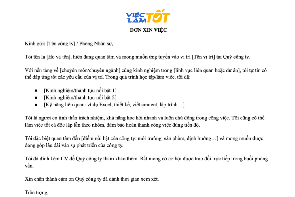 Nội dung chính của thư xin việc cần tập trung vào kết quả