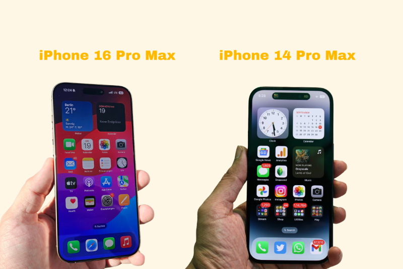 So sánh màn hình iPhone 16 Pro Max 6.9 inch và 14 Pro Max 6.7