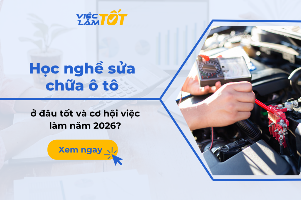 Học nghề sửa chữa ô tô ở đâu tốt và cơ hội việc làm năm 2026? Thumbnail kỹ thuật viên đang kiểm tra động cơ ô tô hiện đại