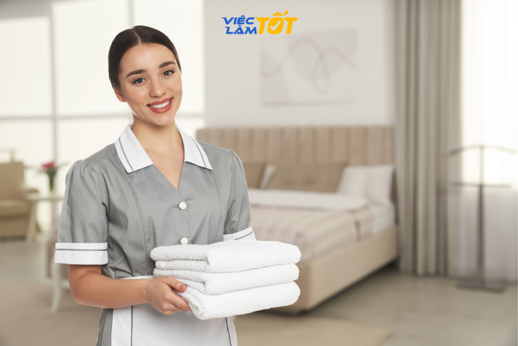 Nhân viên phục vụ khách sạn đang tận tình ghi order cho thực khách