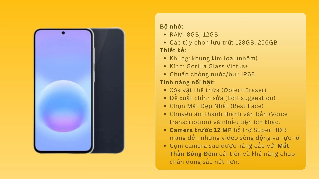 Samsung Galaxy A57 tính năng nổi bật, bộ nhớ, thiết kế