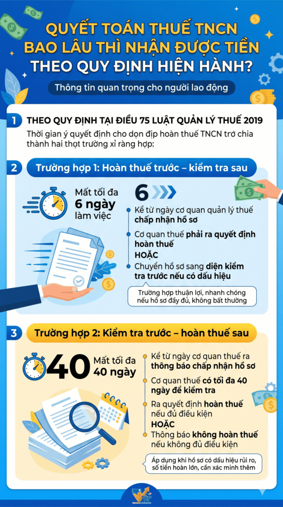 quyết toán thuế TNCN bao lâu thì nhận được tiền – bảng thời hạn hoàn thuế