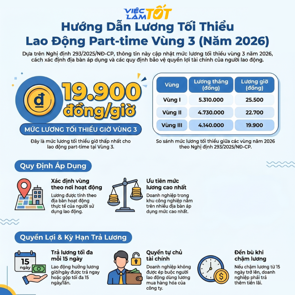 Lương lao động part time vùng 3