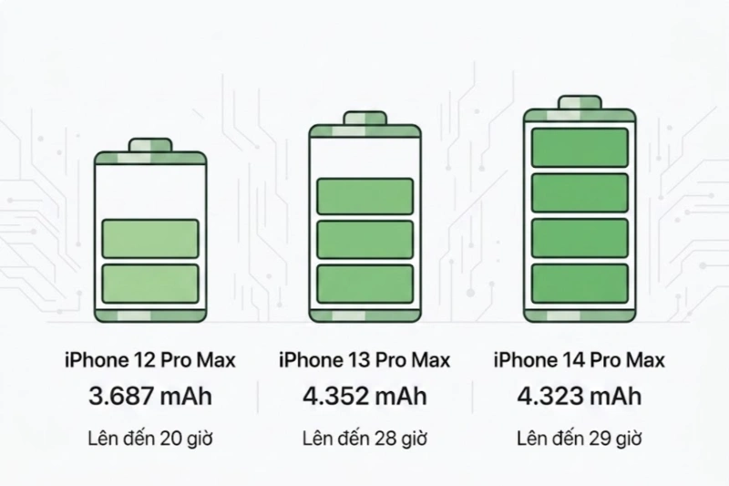 So sánh dung lượng pin iPhone 13 Pro Max với thế hệ khác của Apple